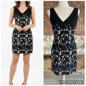 Nicole Miller Dress Black Floral Embroidered Mini V-Neck Sleeveless 6 Party LBD